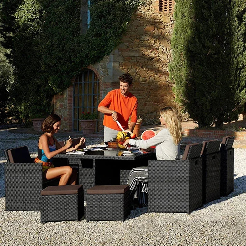 Patio Rattan Furniture Set Modern Open-air Garden Furniture Sets Waterproof and Sun-proof Armchair Leisure Outdoor Table Chairs