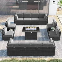 15-Piece Outdoor Wicker Rattan Sectional Sofa Set with Fire Pit Table and Coffee Table