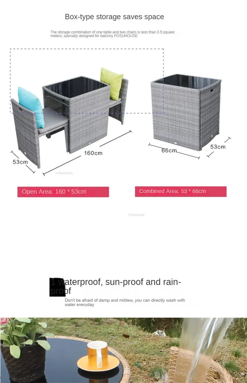 Balcony Rattan Garden Furniture Set 3-piece Patio Leisure Table and Chairs Courtyard Terrace Outdoor Round Table and Chairs T