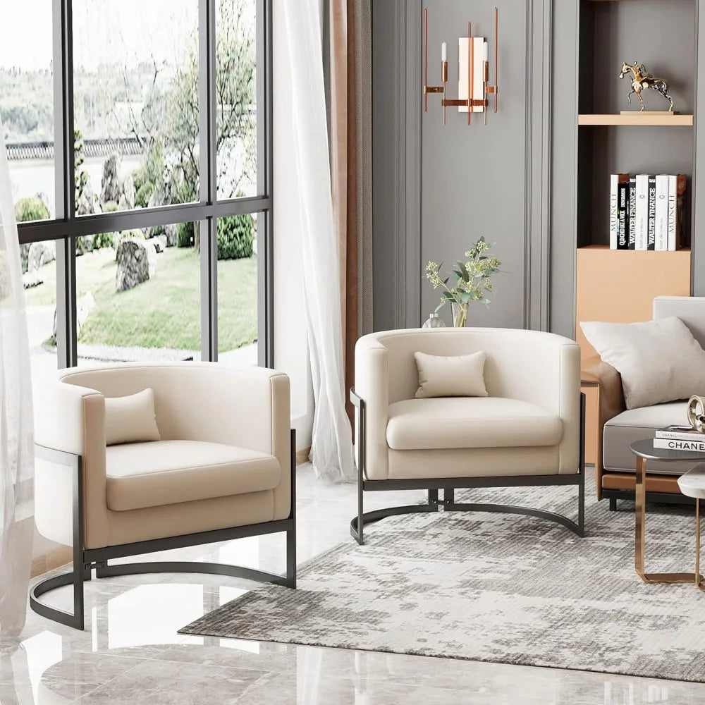 upholstered modern living room chair barrel accent chairs, faux leather armchair mid century lounge chair anti scratch sofa tub