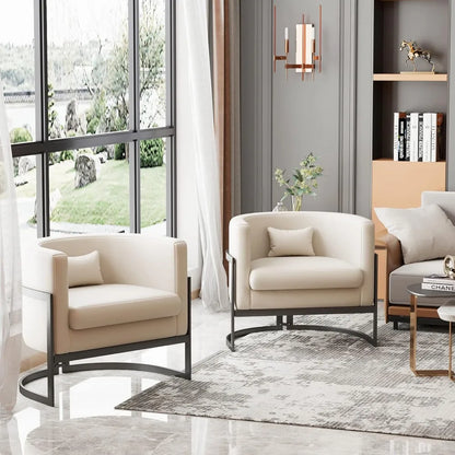 upholstered modern living room chair barrel accent chairs, faux leather armchair mid century lounge chair anti scratch sofa tub