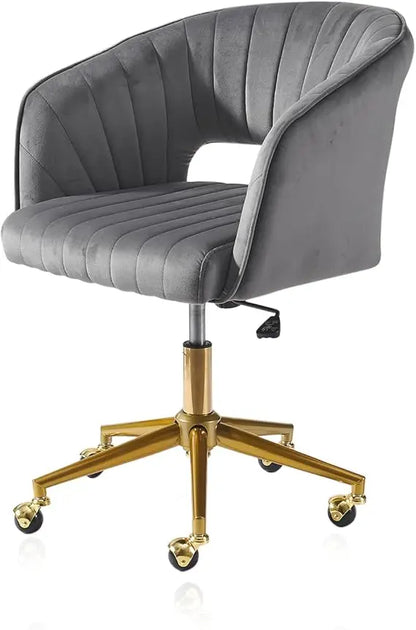 Grey Vanity Chair with Wheel, Modern Velvet Home Office Chair with Back, Criss Cross Chair for Vanity, Living Room, Bedro
