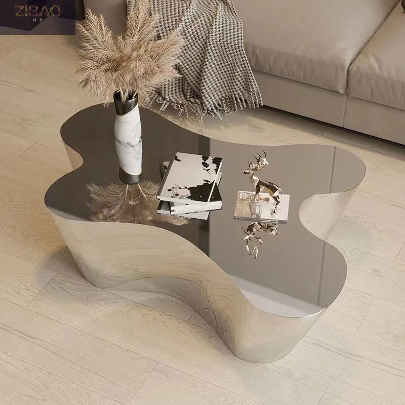 Creative Shape Stainless Steel Light Luxury Mirror Reception Coffee Table Living Room Tea Table Coffee Irregular Table