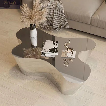Creative Shape Stainless Steel Light Luxury Mirror Reception Coffee Table Living Room Tea Table Coffee Irregular Table