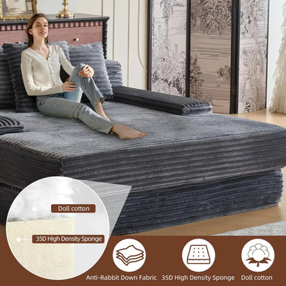 67'' Indoor Chaise Lounge Chair Oversized Upholstered Sofa Bed Modern Deep Seat Comfy Corduroy Sleeper Couch