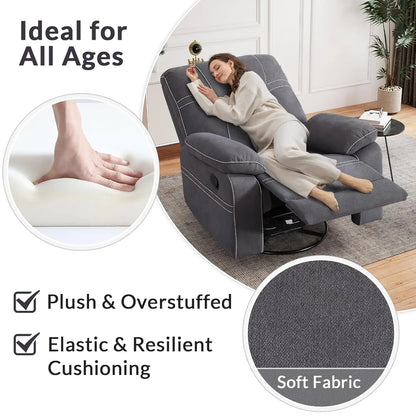 360° Swivel Rocker Recliner Chair For Adults, Manual RockingRecliner Chair With Overstuffed Backrest And Armrests,, Customized