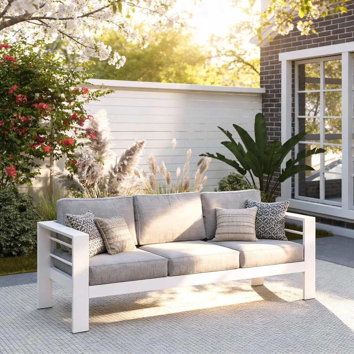 Outdoor Couch Aluminum Patio Furniture Sofa, 3 Seat All-Weather Metal Patio Couch With 5