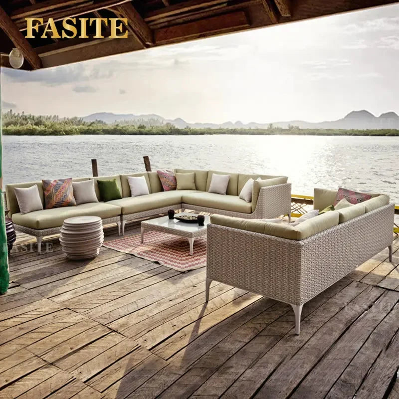 Rattan Sofa Nordic Villa Area Courtyard Outdoor Sofa Furniture Model Room Outdoor Soft Decoration Bed Recliner Waterproof