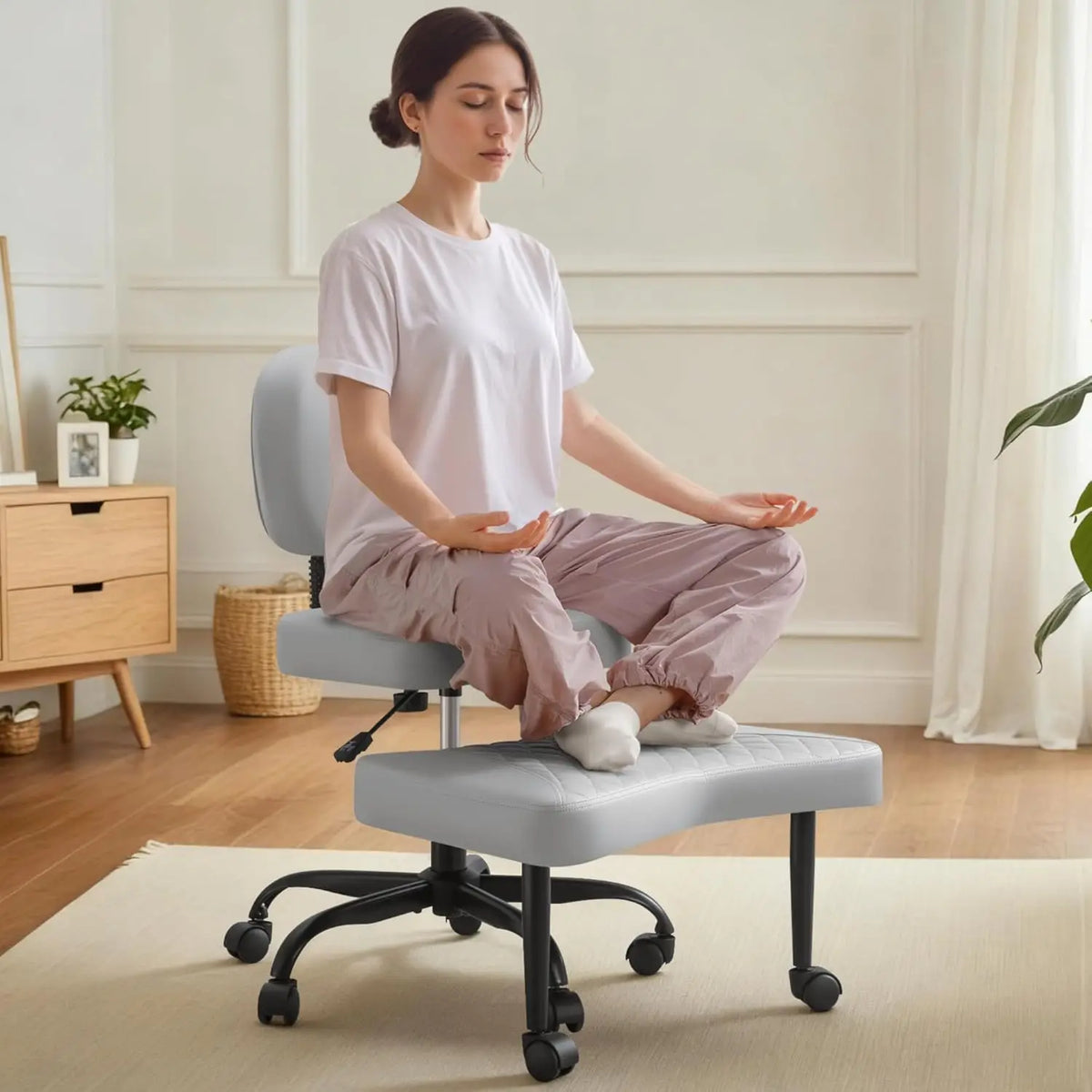 Cross Leg Chair - Meditation Chair with Wheels, ADHD Chair, Height Adjustable Seat, Adjustable Footstool