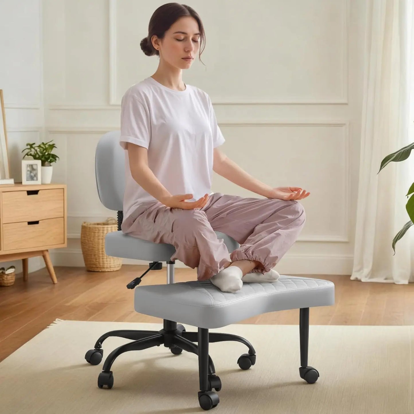 Cross Leg Chair - Meditation Chair with Wheels, ADHD Chair, Height Adjustable Seat, Adjustable Footstool