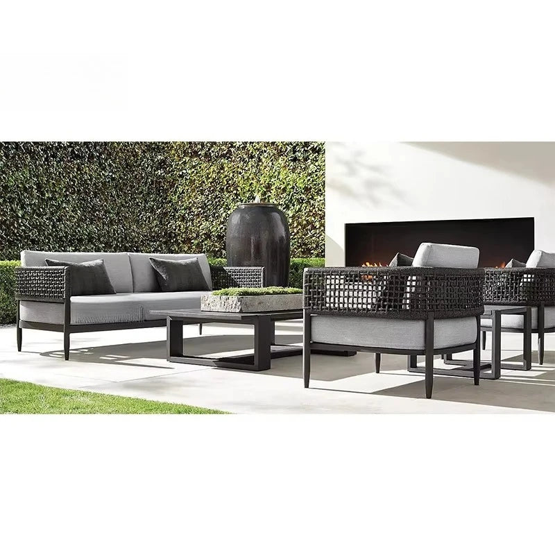 Patio Sectional Conversation Set Outdoor Lounge Set Luxury Furniture Corner All Weather Couch Aluminum Frame Garden Sofa