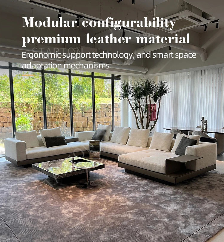 Living Room Furniture Modular Genuine Leather Sofa Recliner Lounge Convertible Minimalist Design Combination Sectional Sofa