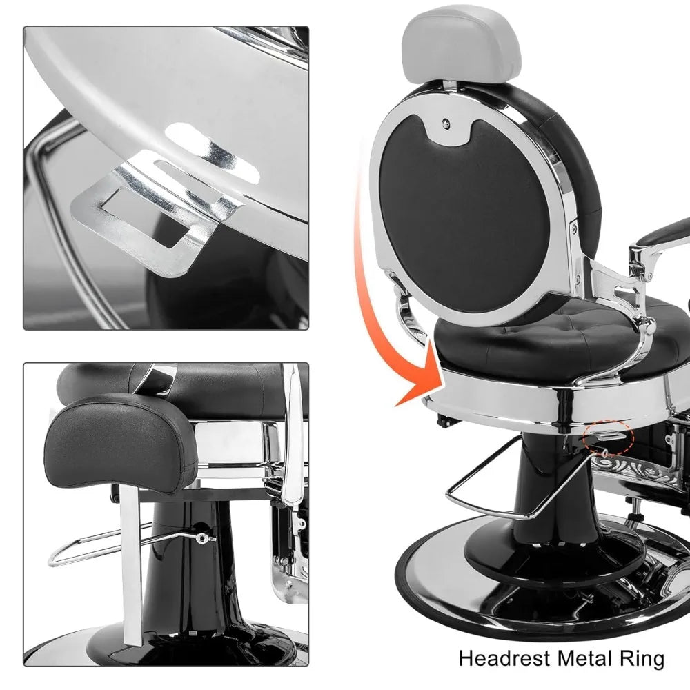 Heavy Duty Barber Chair 700lbs Capacity Vintage Recline Style Hydraulic Operation 360° Rotatable Barber Chair with Headrest