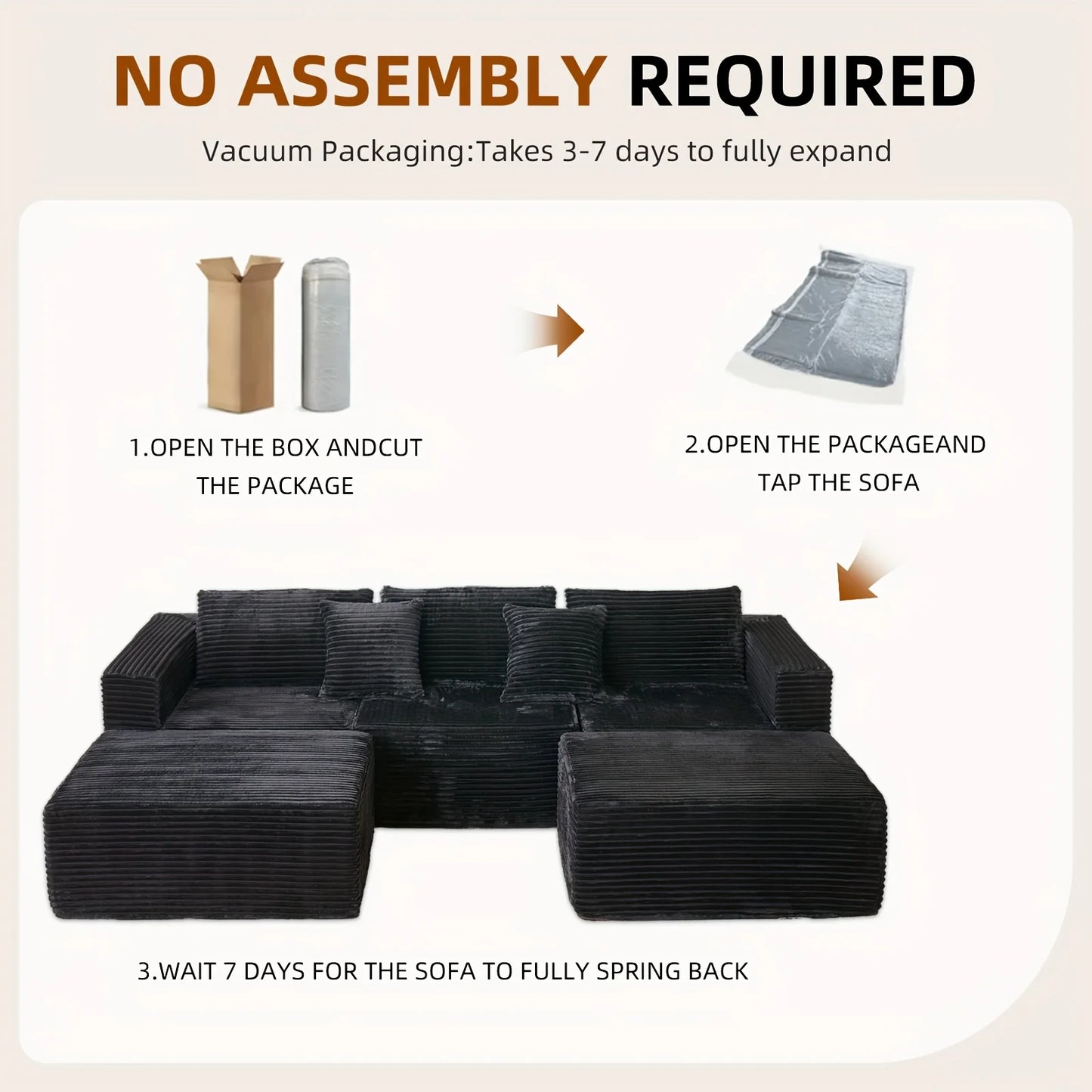 110.24-inch modular combination sofa U-shaped sofa with lounge chair striped fabric four-seater soft cushion sofa for living