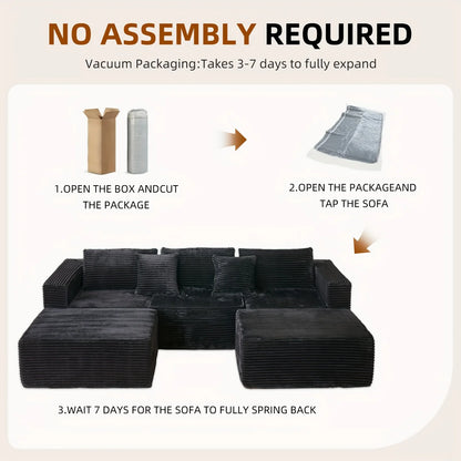 110.24-inch modular combination sofa U-shaped sofa with lounge chair striped fabric four-seater soft cushion sofa for living