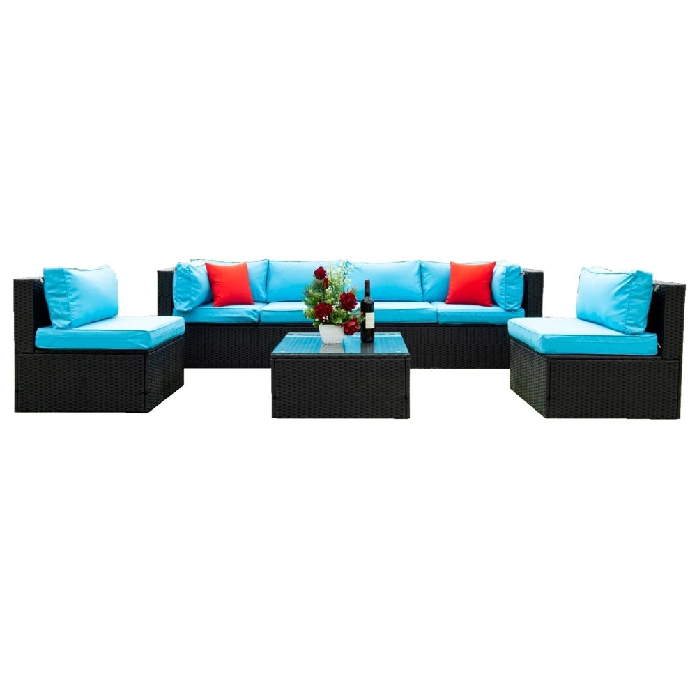 5 Pieces PE Rattan sectional Outdoor Furniture Cushioned U Sofa set with 2 Pillow