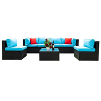 5 Pieces PE Rattan sectional Outdoor Furniture Cushioned U Sofa set with 2 Pillow