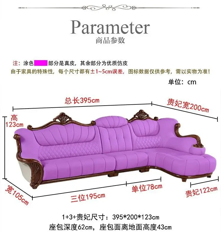 European leather sofa first layer cowhide combination living room villa luxury ebony sofa style fully furnished small apartment