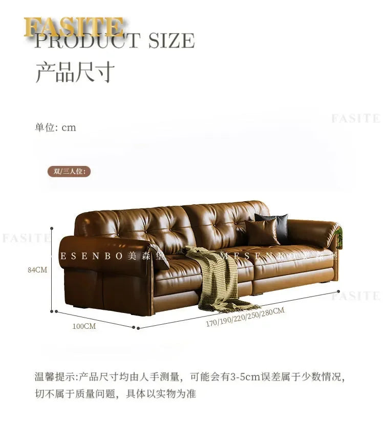 Oil wax leather sofa, French retro style, large and small apartment, living room straight combination