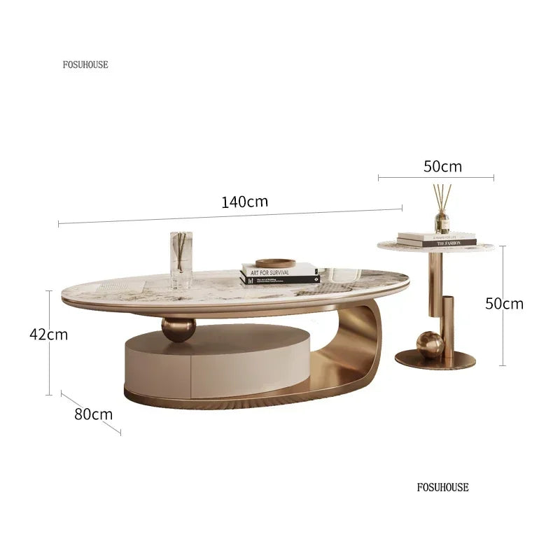 Nordic Light Luxury Designer Oval Coffee Table Rock Board Coffee Tables for Living Room Simple Storage Side Table Home Furniture