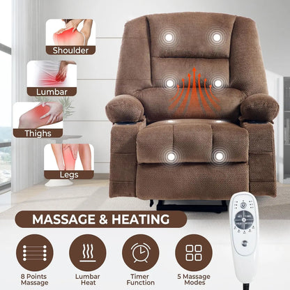 Manual Recliner Massage Heat Breathable Fabric 2 Cup Holders Side Pockets Overstuffed Living Room Brown Customized
