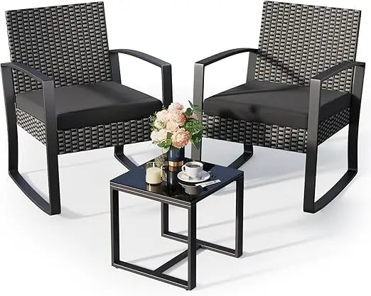 Patio Furniture Set Rocking Bistro Set, Outdoor Patio Furniture Set with Coffee Table for Garden Balcony Backyard Poolside