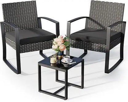 Patio Furniture Set Rocking Bistro Set, Outdoor Patio Furniture Set with Coffee Table for Garden Balcony Backyard Poolside