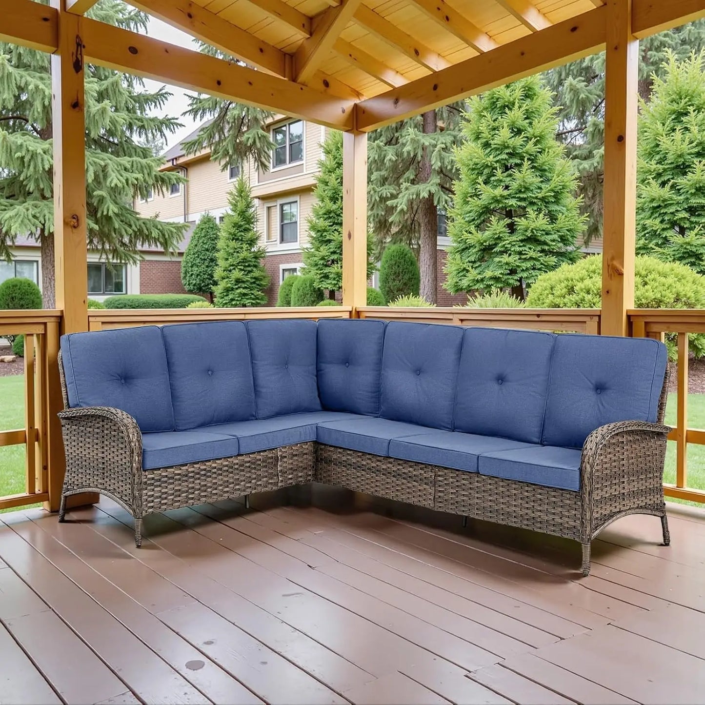 6-Seater Outdoor Sectional Sofa L Shaped Couch Patio Conversation Furniture Set, PE Wicker Patio Sectional Sofa, Customized