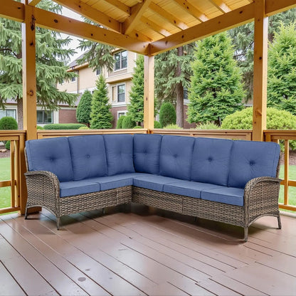 6-Seater Outdoor Sectional Sofa L Shaped Couch Patio Conversation Furniture Set, PE Wicker Patio Sectional Sofa, Customized