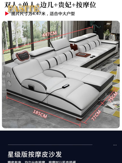 Massage sofa minimalist top layer cowhide home living room Italian minimalist leather art