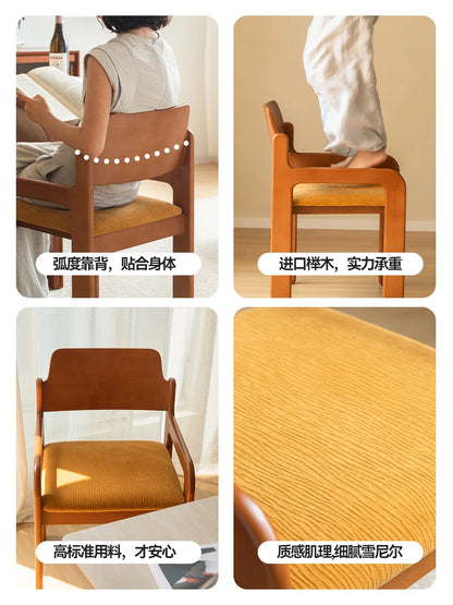 French retro solid wood dining chair home simple designer chair bedroom fabric medieval backrest single chair