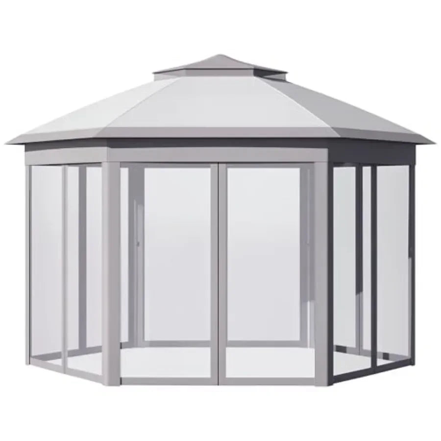 11' x 13' Pop Up Gazebo  Tent with Zippered Mesh Sidewalls and Carrying Bag Event Tent Shelter for Patio Garden Backyard Gray
