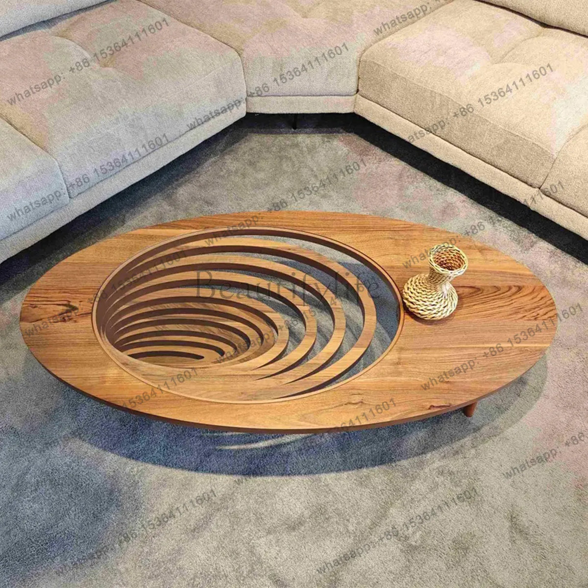 Table basse en bois massif, salon, maison, lumière, luxe, haut de gamme, table à thé créative, ovale, moderne
