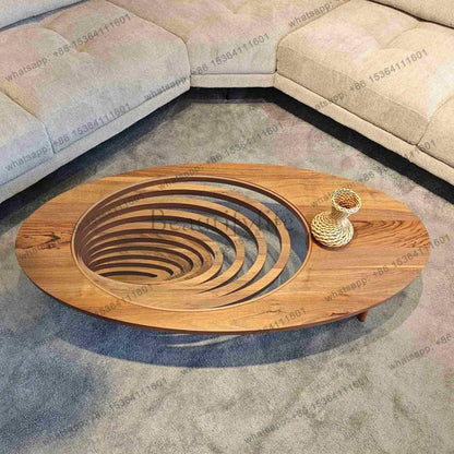 Table basse en bois massif, salon, maison, lumière, luxe, haut de gamme, table à thé créative, ovale, moderne
