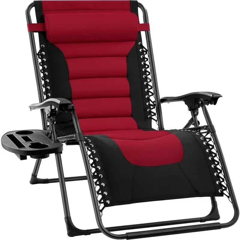v Oversized Padded Zero Gravity Chair, Folding Outdoor Patio Recliner, XL Anti Gravity Lounger for Backyard w/Headrest, Cup Hold
