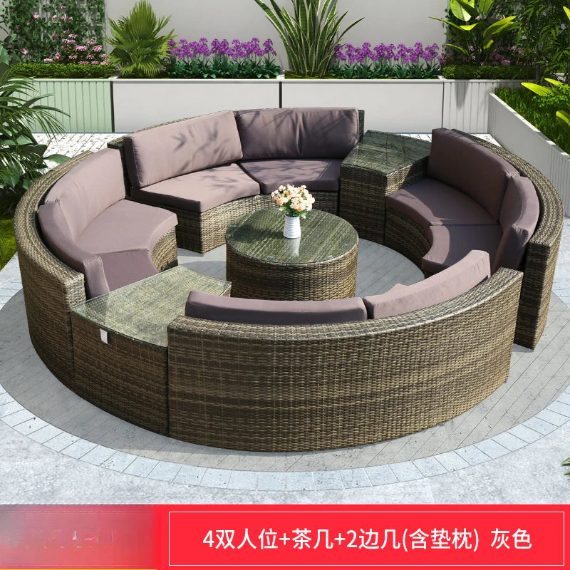 ZYH outdoor round rattan sofa combination leisure villa semi-circular rattan chair sofa