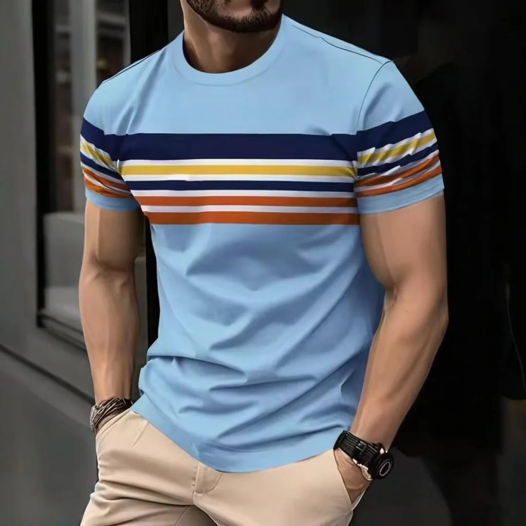 Outdoor Men's T Shirt Summer Fashion Casual Round Neck Short Sleeve Top Striped Printed Style Asian Size Men's Clothing T-shirt