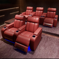 MINGDIBAO Luxury Electric Recliner Cinema Chair with Cup Holder, Genuine Leather Upholstery, LED Lighting – Home Theater Seating