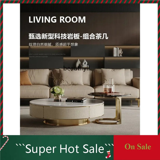 A163 Italian Light Luxury Stainless Steel round Living Room Home Coffee Table Modern Side Table