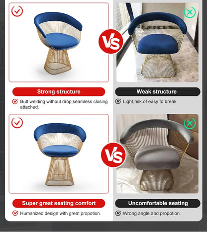 Modern Home Metal Gold Frame Accent Chair Luxury Fabric Velvet Stainless Steel Living Room Lounge Chairs