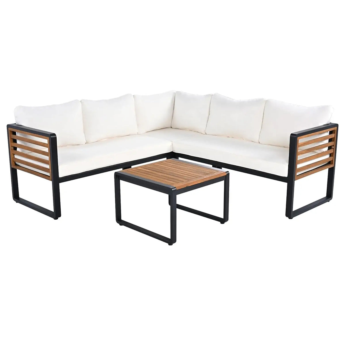Modern L-Shaped Outdoor Conservation Sofa Set with Coffee Table, Acacia Wood Patio Sectional Sofa for Gardens,, Customized