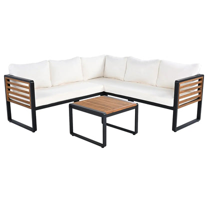 Modern L-Shaped Outdoor Conservation Sofa Set with Coffee Table, Acacia Wood Patio Sectional Sofa for Gardens,, Customized