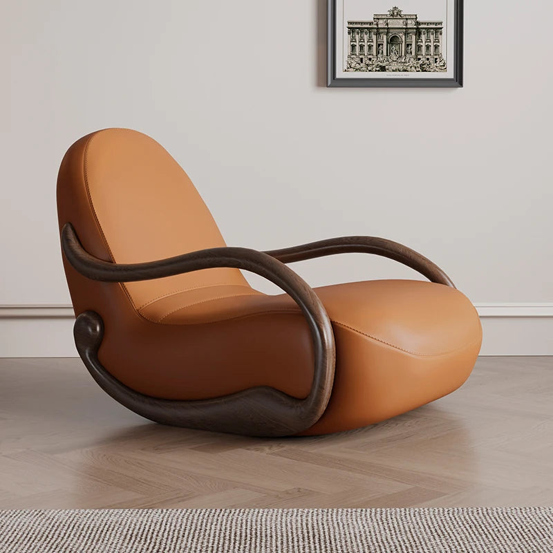 Design rocking chair new Chinese leisure chair walnut armrest living room balcony lazy recliner Italian minimalist