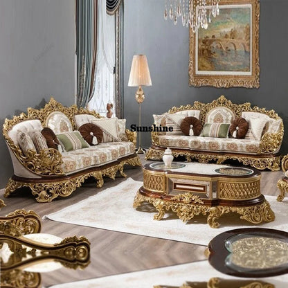 For Turkish Style Royal Antique Carved Solid Wood Sofa Set European Luxury Classic Home Living Room Furniture Sectional Sofa