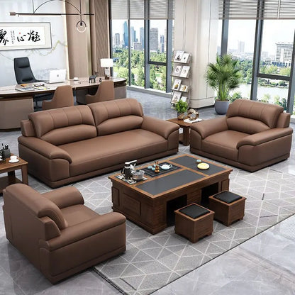 Leather latex office sofa, piano key combination sofa
