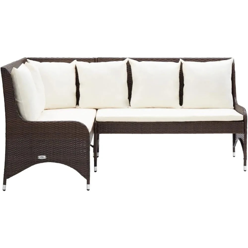 Durable Outdoor Patio Corner Sofas 2 pcs in Poly Rattan - Brown, Weather-Resistant Furniture with Comfortable Cushions