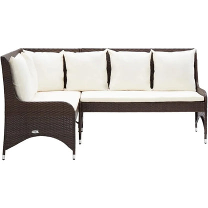 Durable Outdoor Patio Corner Sofas 2 pcs in Poly Rattan - Brown, Weather-Resistant Furniture with Comfortable Cushions