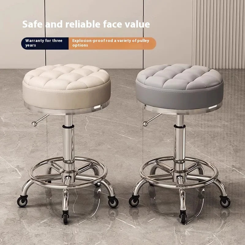 Household beauty stool, metal industrial hair chair with rotating lift pulley, suitable for salons and barber shops