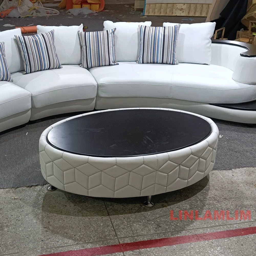 Luxury Modern Curved Genuine Leather Sofa Sectional Couch White and Black Design Living Room Contemporary Home Decoration