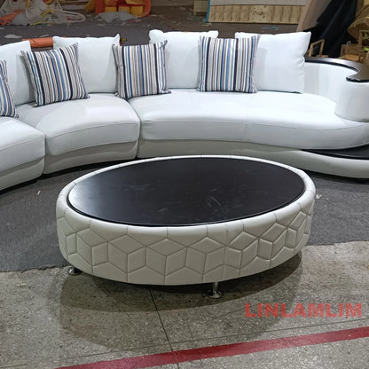 Luxury Modern Curved Genuine Leather Sofa Sectional Couch White and Black Design Living Room Contemporary Home Decoration